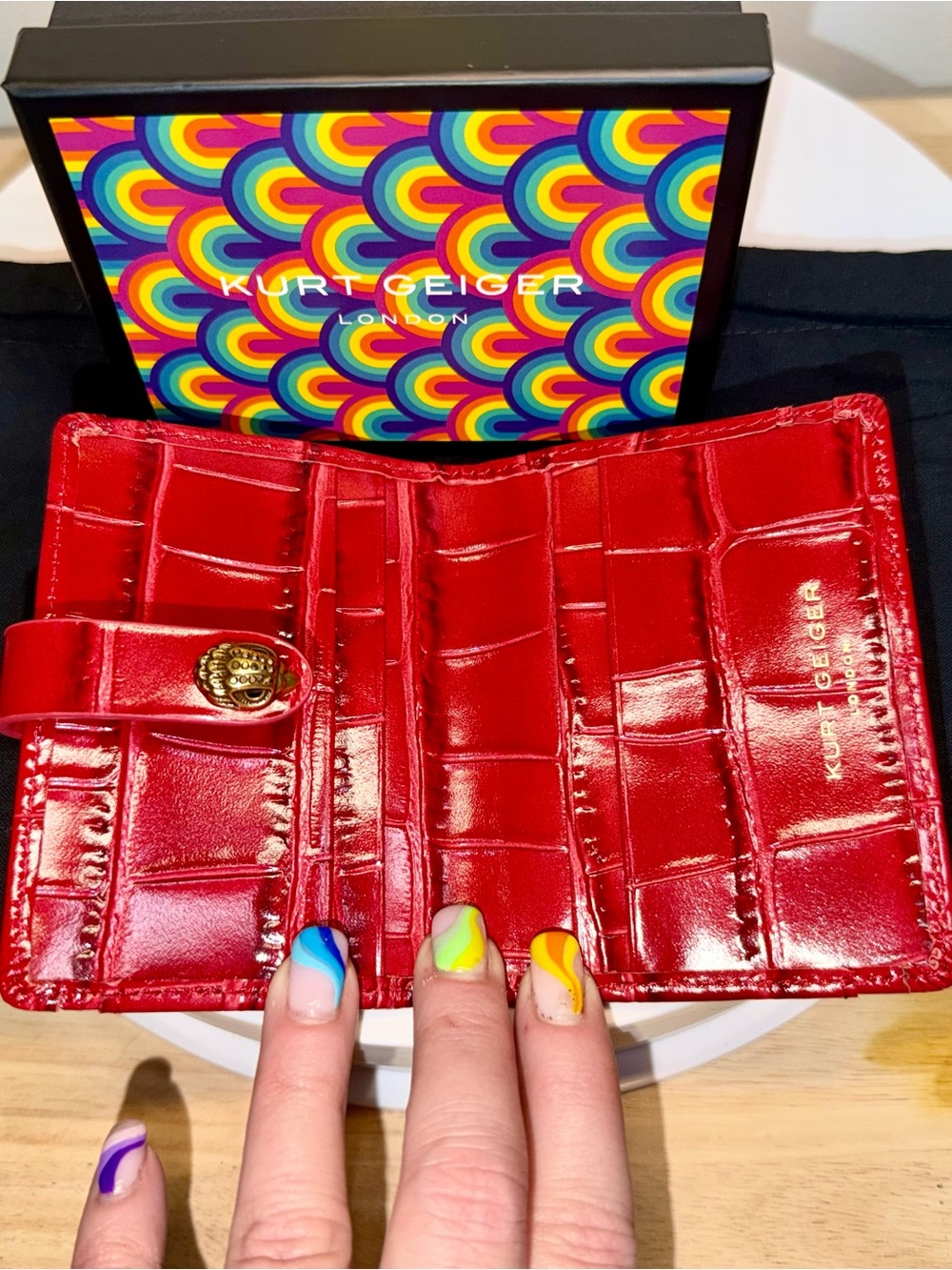 Kurt Geiger Kensington Snap Flap Card Holder in Red Croc-Embossed Leather NWT - Picture 4 of 4